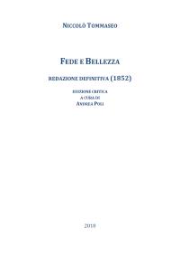 Niccolò Tommaseo, Fede e Bellezza. Redazione definitiva (1852). Edizione critica a cura di Andrea Poli